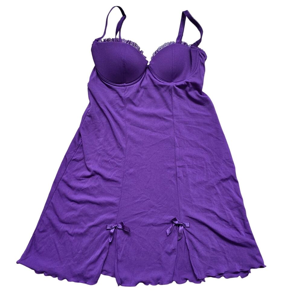 Vintage Smart Sexy Womens 34B Purple Lace Babydoll Sleepwear Slip Dress